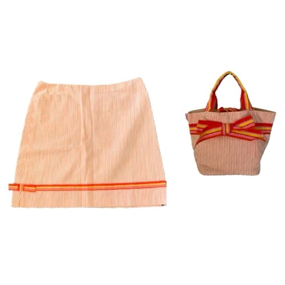 Mollie B Tote & Matching Skirt Set – Pink Orange Seersucker with Ribbon